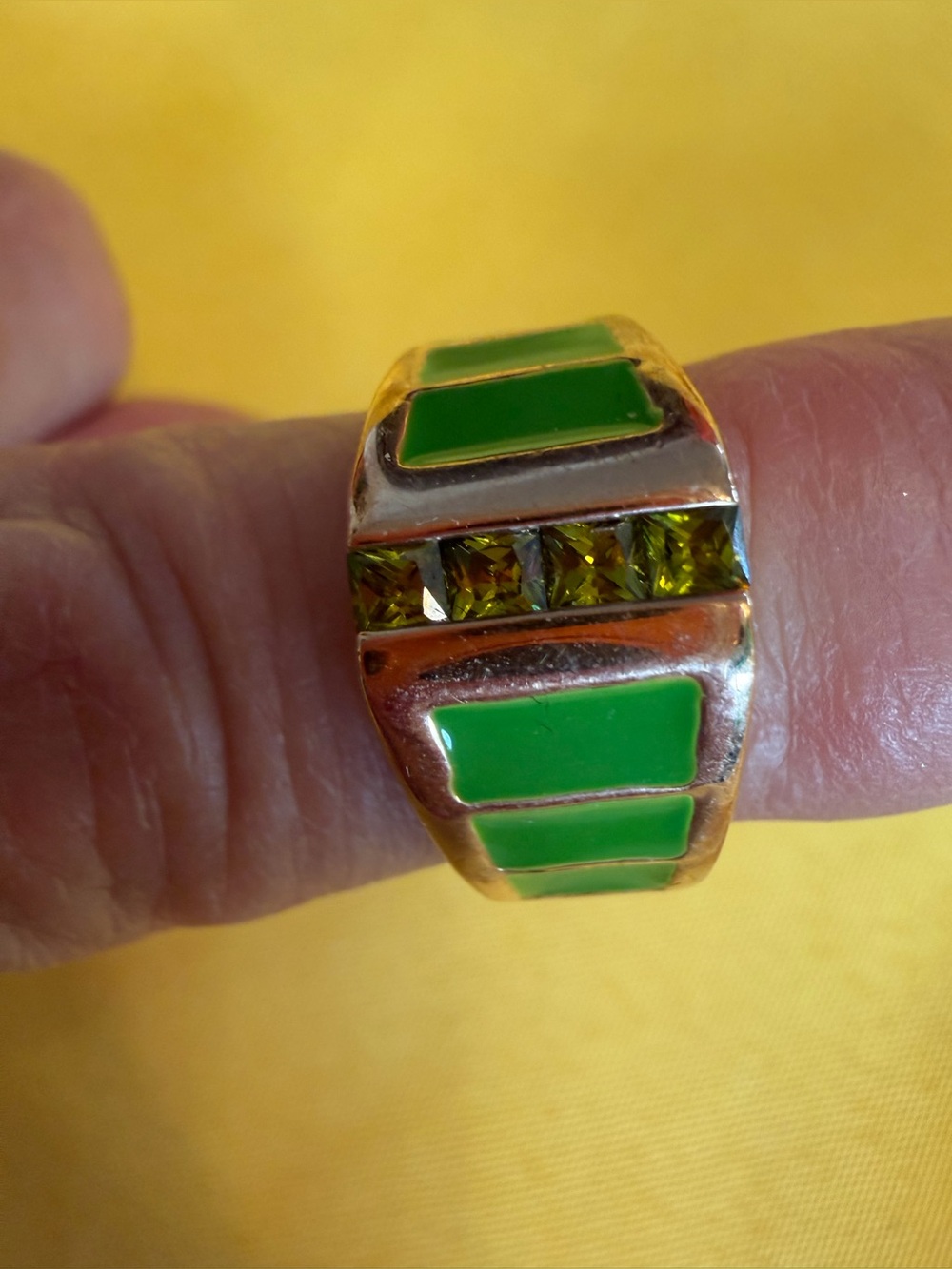 Park Lane Green Enamel & Crystal Gold-Tone Ring Size 7